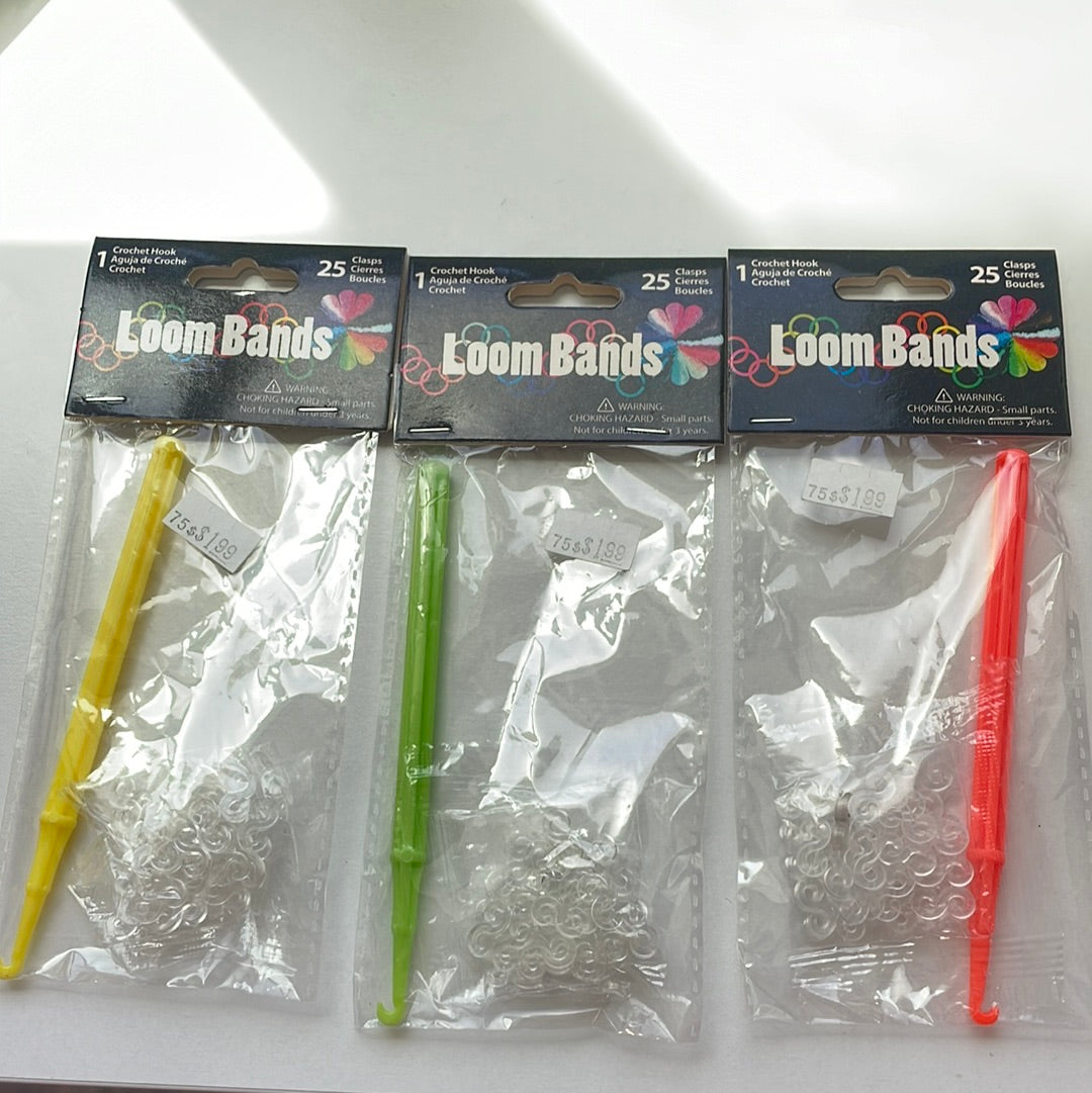 Loom Bands (Misc. Colors)- Crochet Hook & 25 Clasps